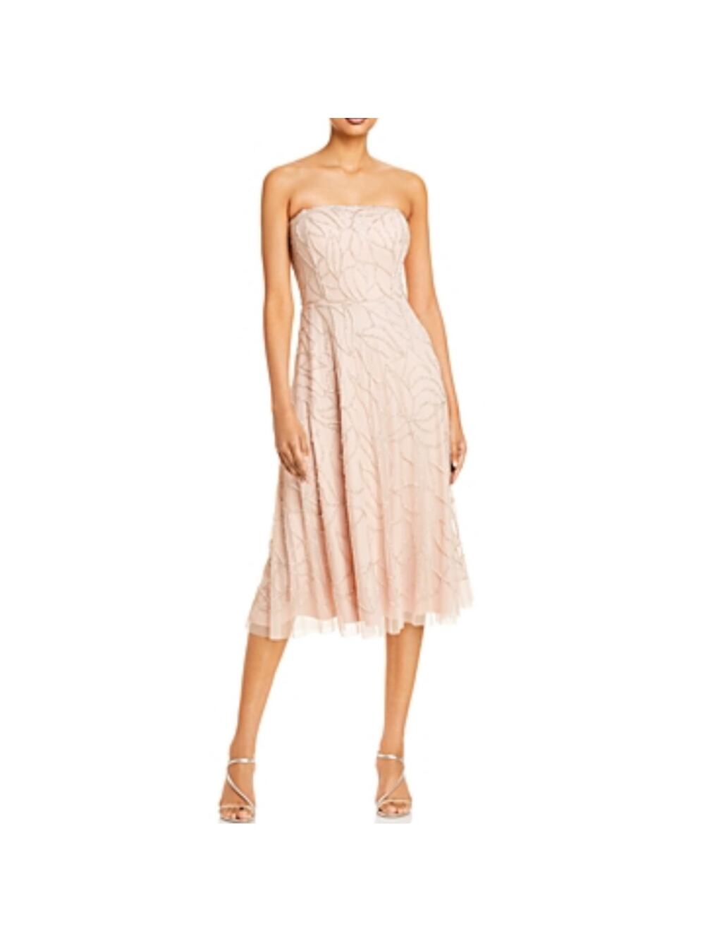 Aidan Mattox Pink Cocktail Dress Beaded Strapless Fit and Flare Midi Size 12